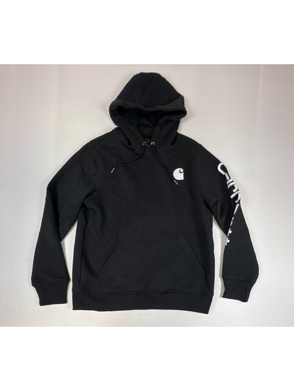 Carhartt Women Black Relaxed Fit Long Sleeve Graphic Logo Hoodie Size M 8-10